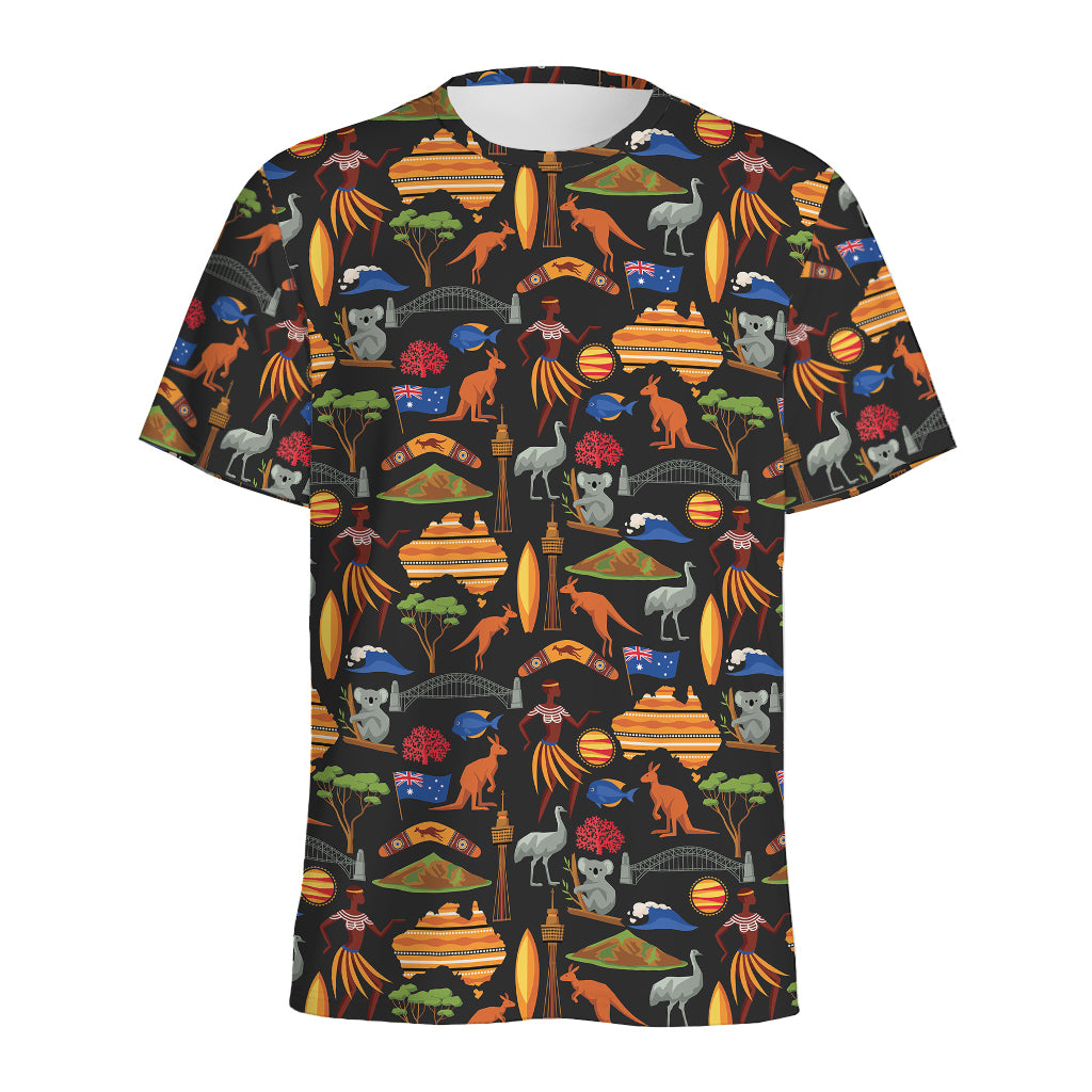 Australia Symbols Pattern Print Men's Sports T-Shirt