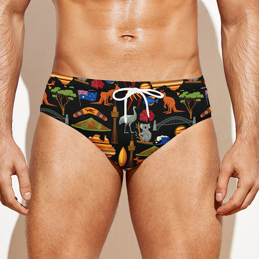 Australia Symbols Pattern Print Men's Swim Briefs
