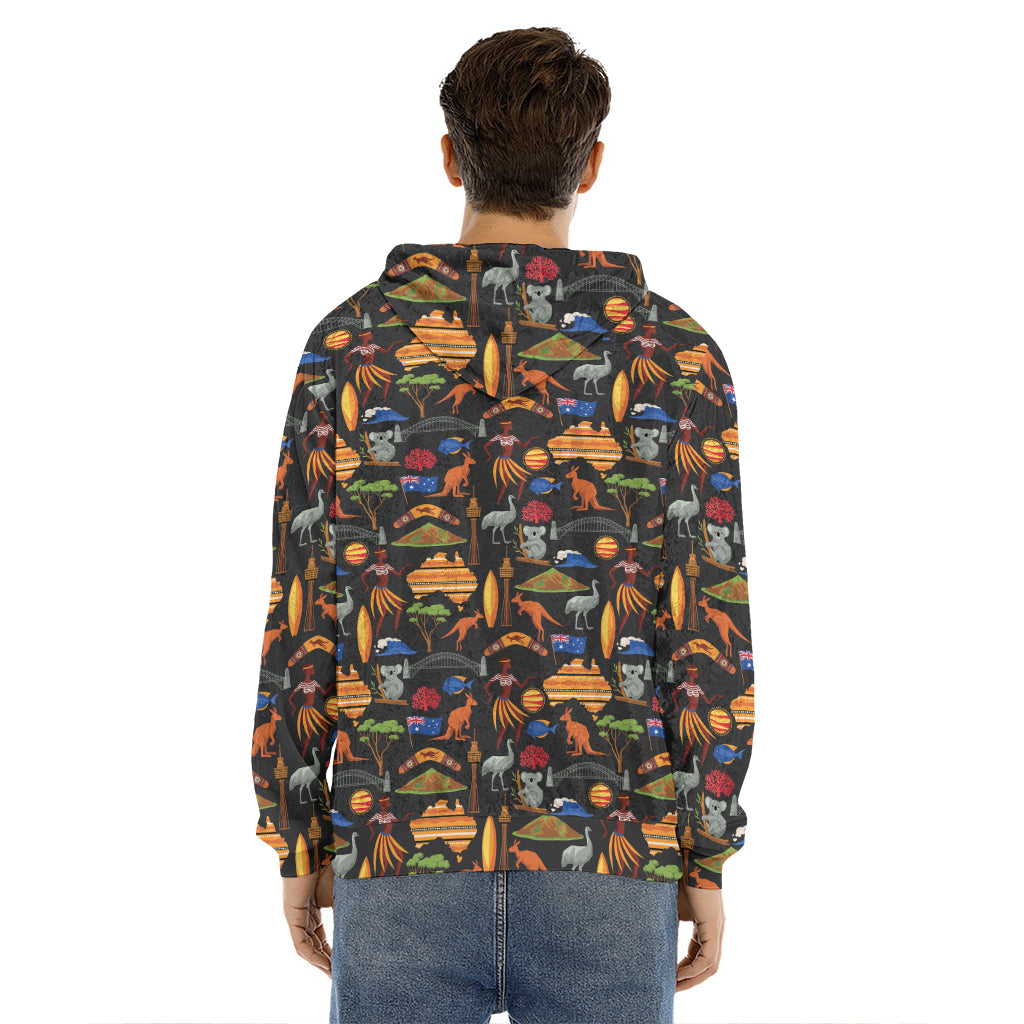 Australia Symbols Pattern Print Men's Velvet Pullover Hoodie