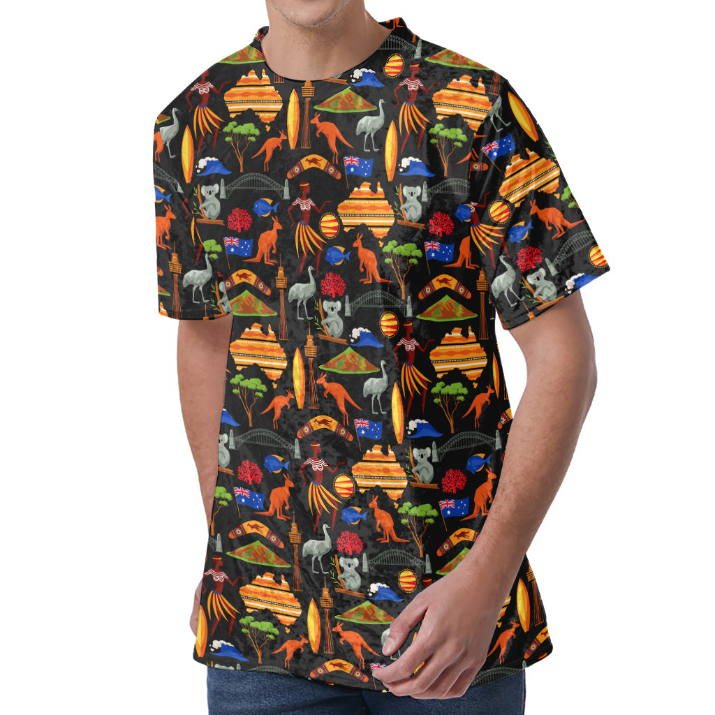 Australia Symbols Pattern Print Men's Velvet T-Shirt