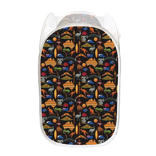 Australia Symbols Pattern Print Mesh Laundry Hamper