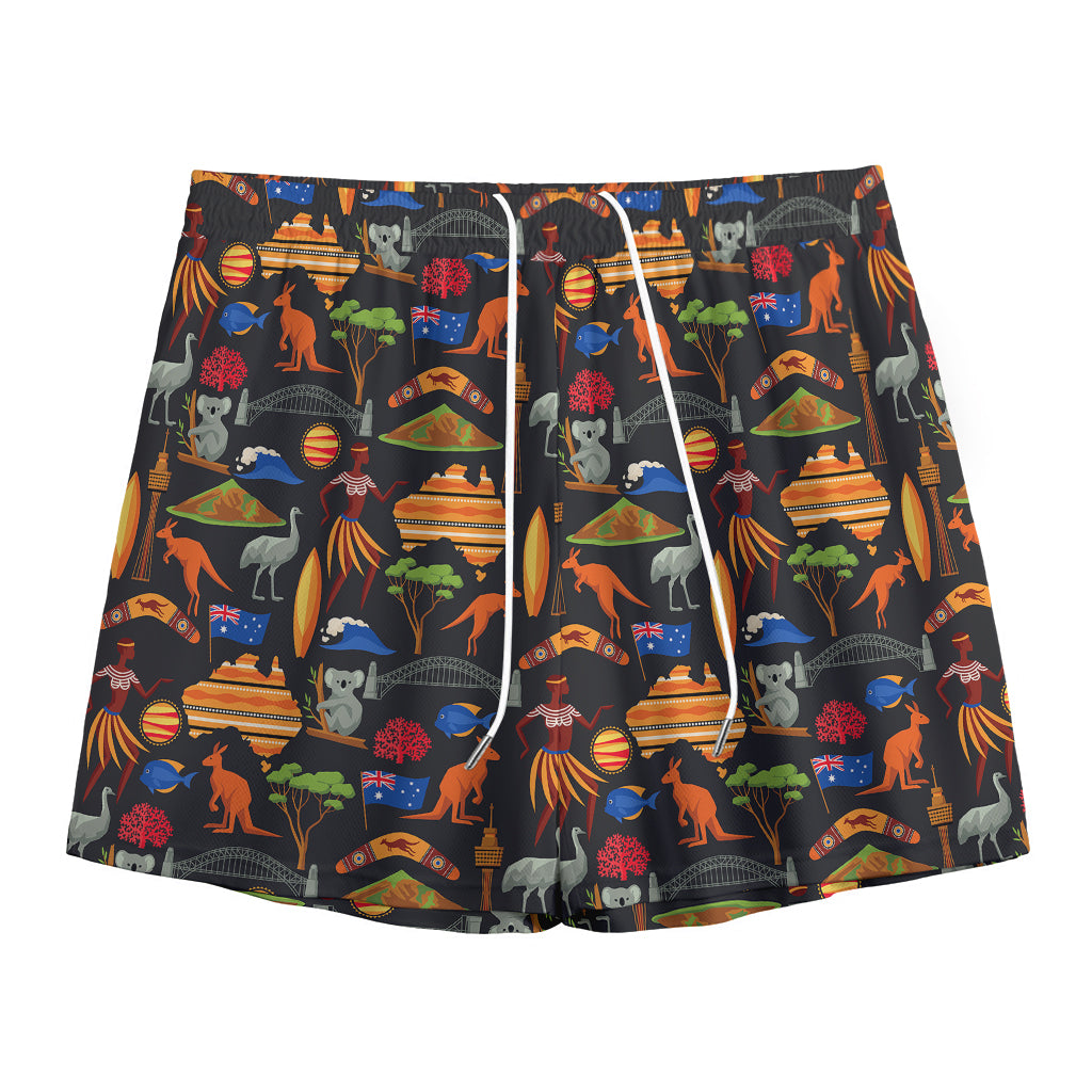 Australia Symbols Pattern Print Mesh Shorts