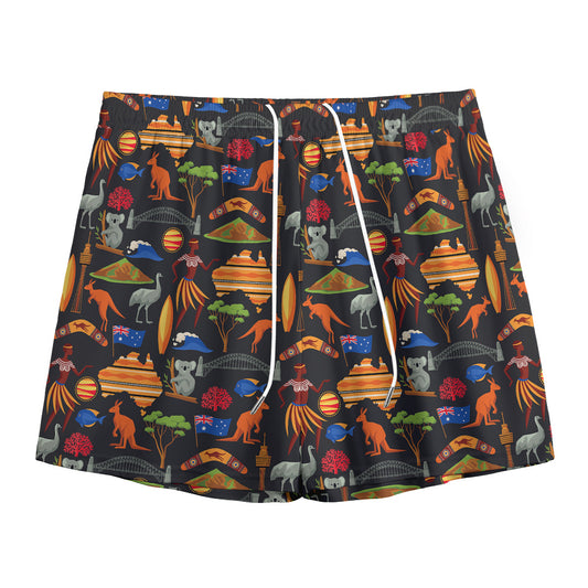 Australia Symbols Pattern Print Mesh Shorts