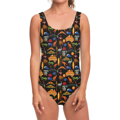 Australia Symbols Pattern Print One Piece Swimsuit