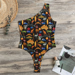 Australia Symbols Pattern Print One Shoulder Bodysuit