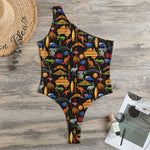 Australia Symbols Pattern Print One Shoulder Bodysuit