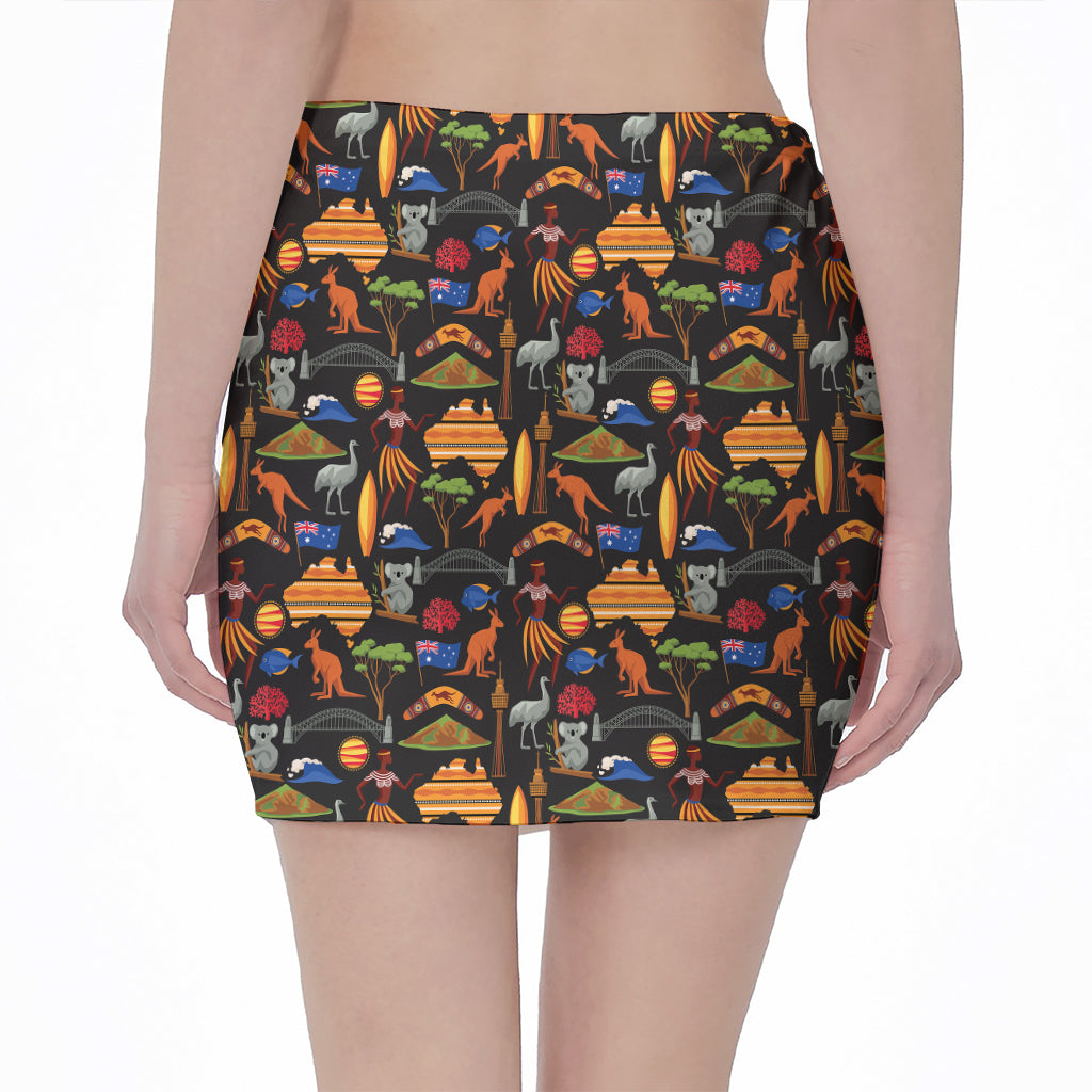 Australia Symbols Pattern Print Pencil Mini Skirt