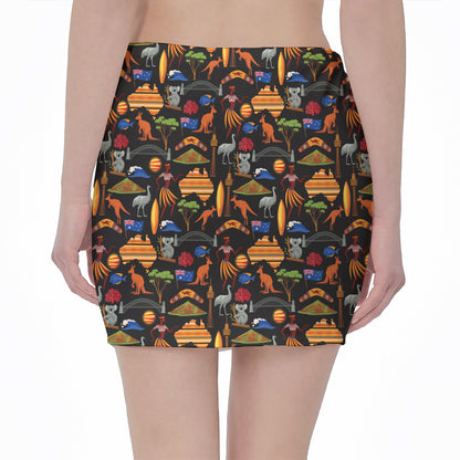 Australia Symbols Pattern Print Pencil Mini Skirt
