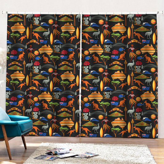 Australia Symbols Pattern Print Pencil Pleat Curtains