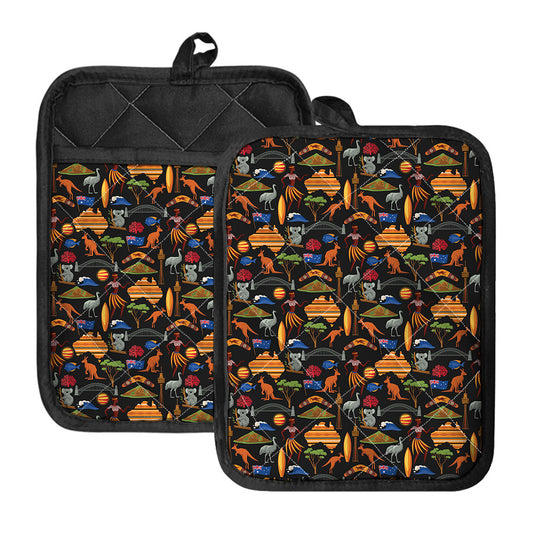 Australia Symbols Pattern Print Pot Holders With Pocket