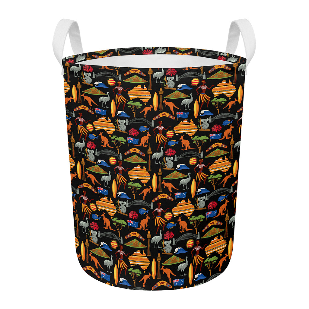 Australia Symbols Pattern Print Round Laundry Basket