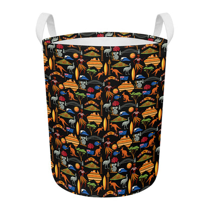 Australia Symbols Pattern Print Round Laundry Basket