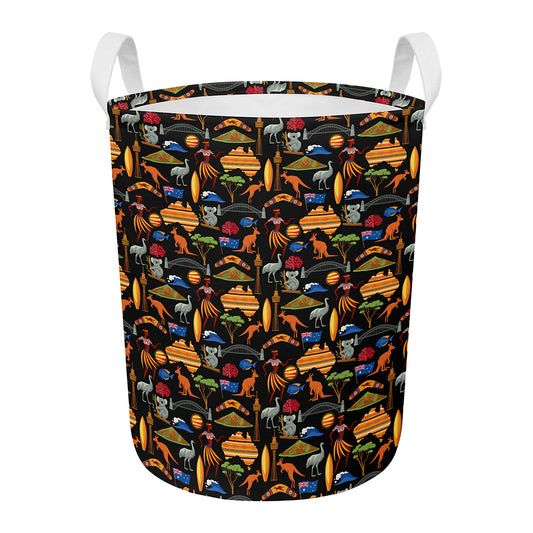 Australia Symbols Pattern Print Round Laundry Basket