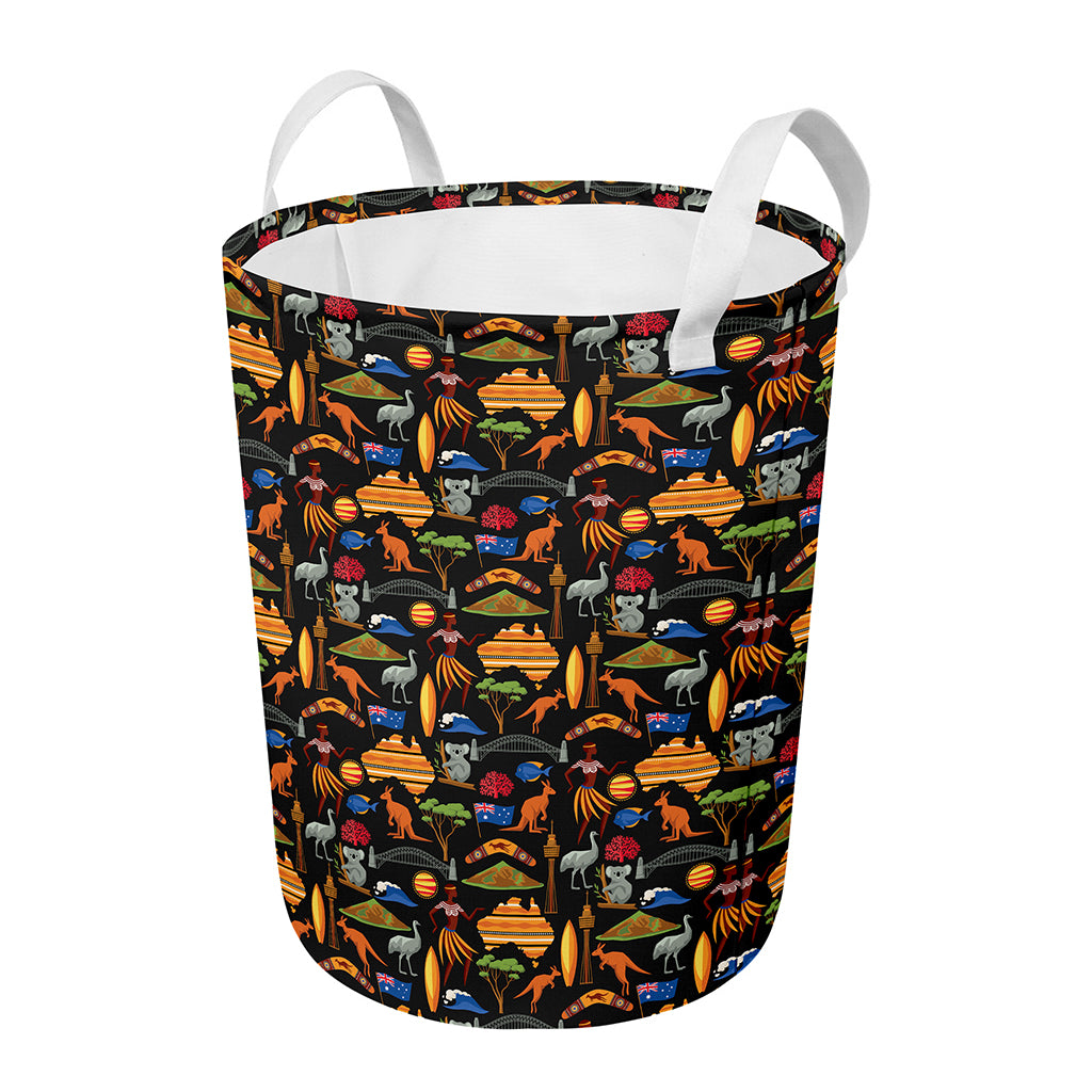 Australia Symbols Pattern Print Round Laundry Basket