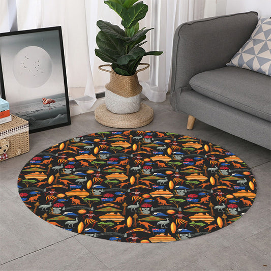 Australia Symbols Pattern Print Round Rug