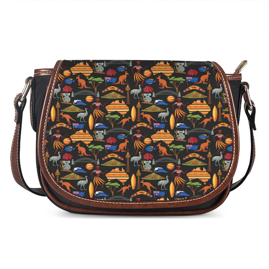 Australia Symbols Pattern Print Saddle Bag