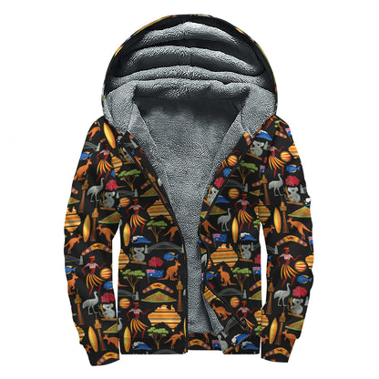 Australia Symbols Pattern Print Sherpa Lined Zip Up Hoodie