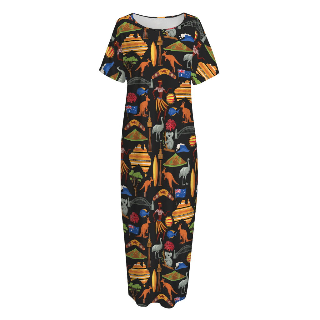 Australia Symbols Pattern Print Short Sleeve Long Nightdress