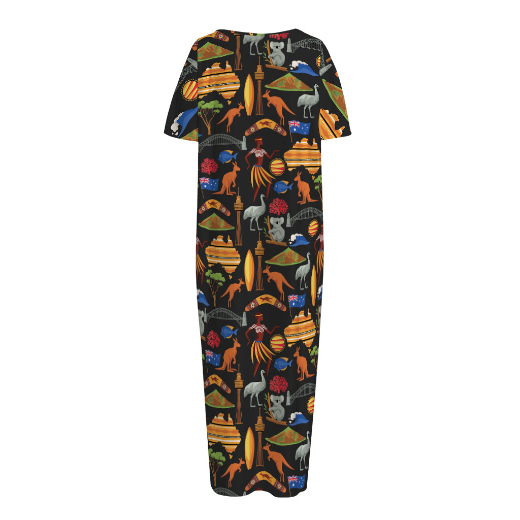Australia Symbols Pattern Print Short Sleeve Long Nightdress