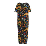 Australia Symbols Pattern Print Short Sleeve Long Nightdress