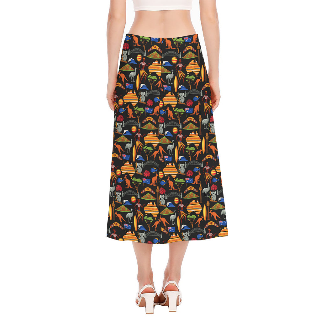 Australia Symbols Pattern Print Side Slit Midi Skirt
