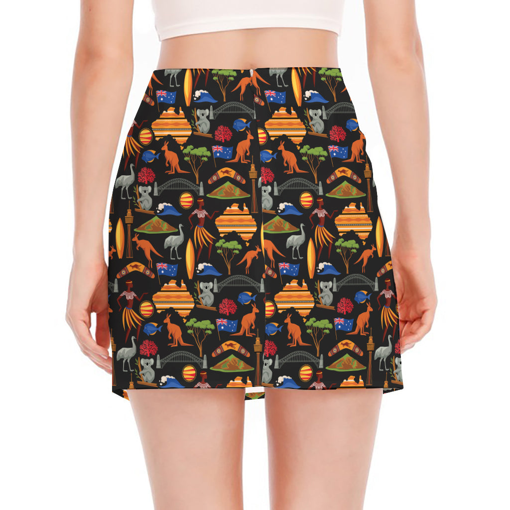 Australia Symbols Pattern Print Side Slit Mini Skirt
