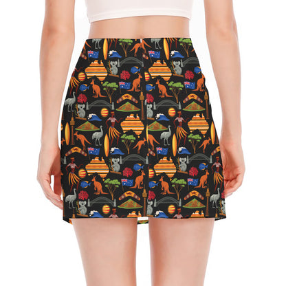 Australia Symbols Pattern Print Side Slit Mini Skirt
