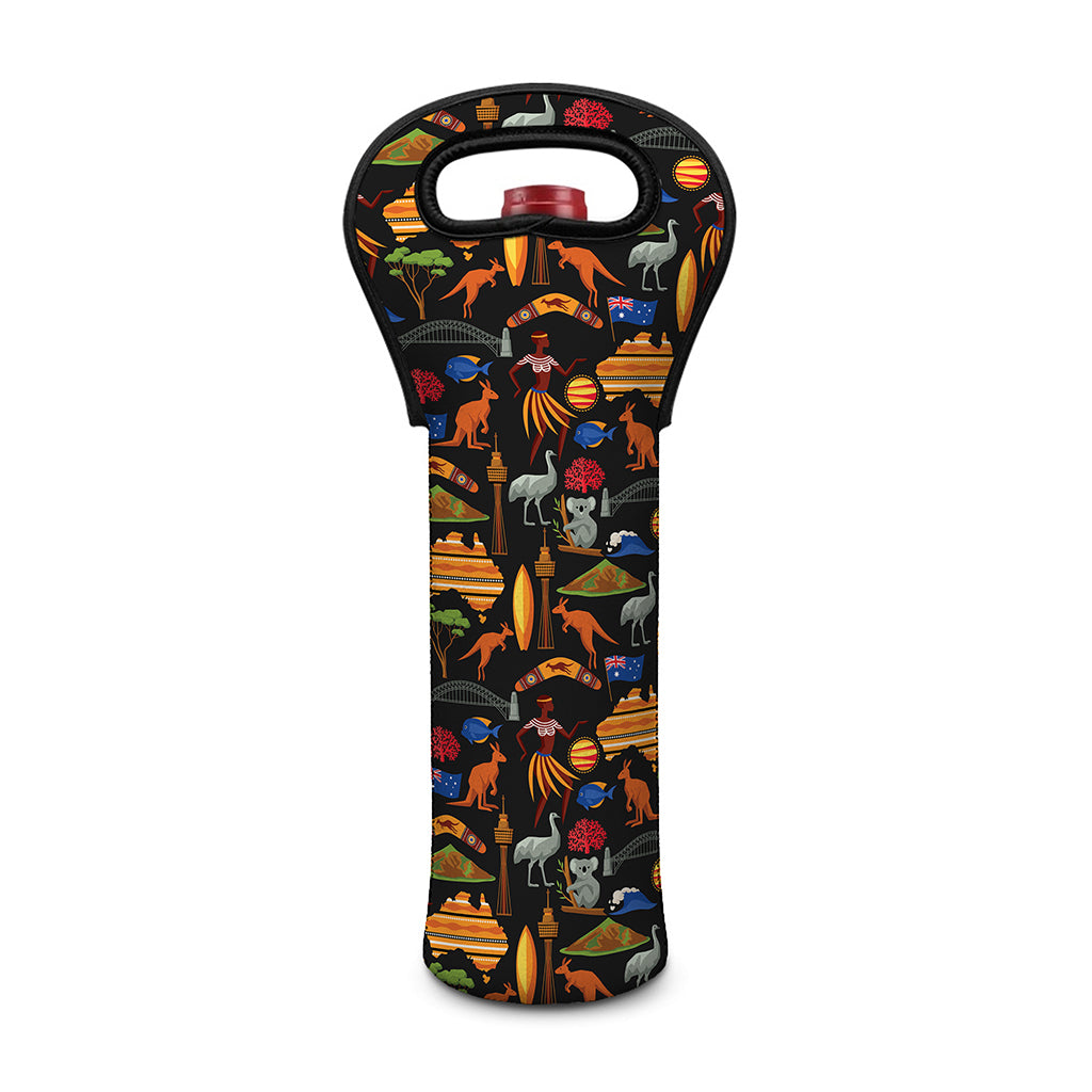 Australia Symbols Pattern Print Single Neoprene Wine Tote