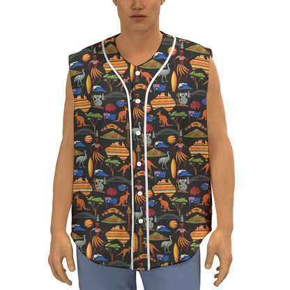 Australia Symbols Pattern Print Sleeveless Baseball Jersey
