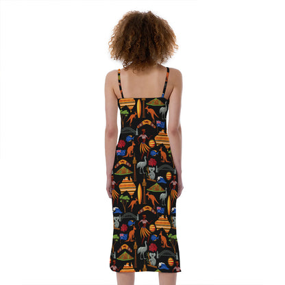 Australia Symbols Pattern Print Slim Fit Midi Cami Dress