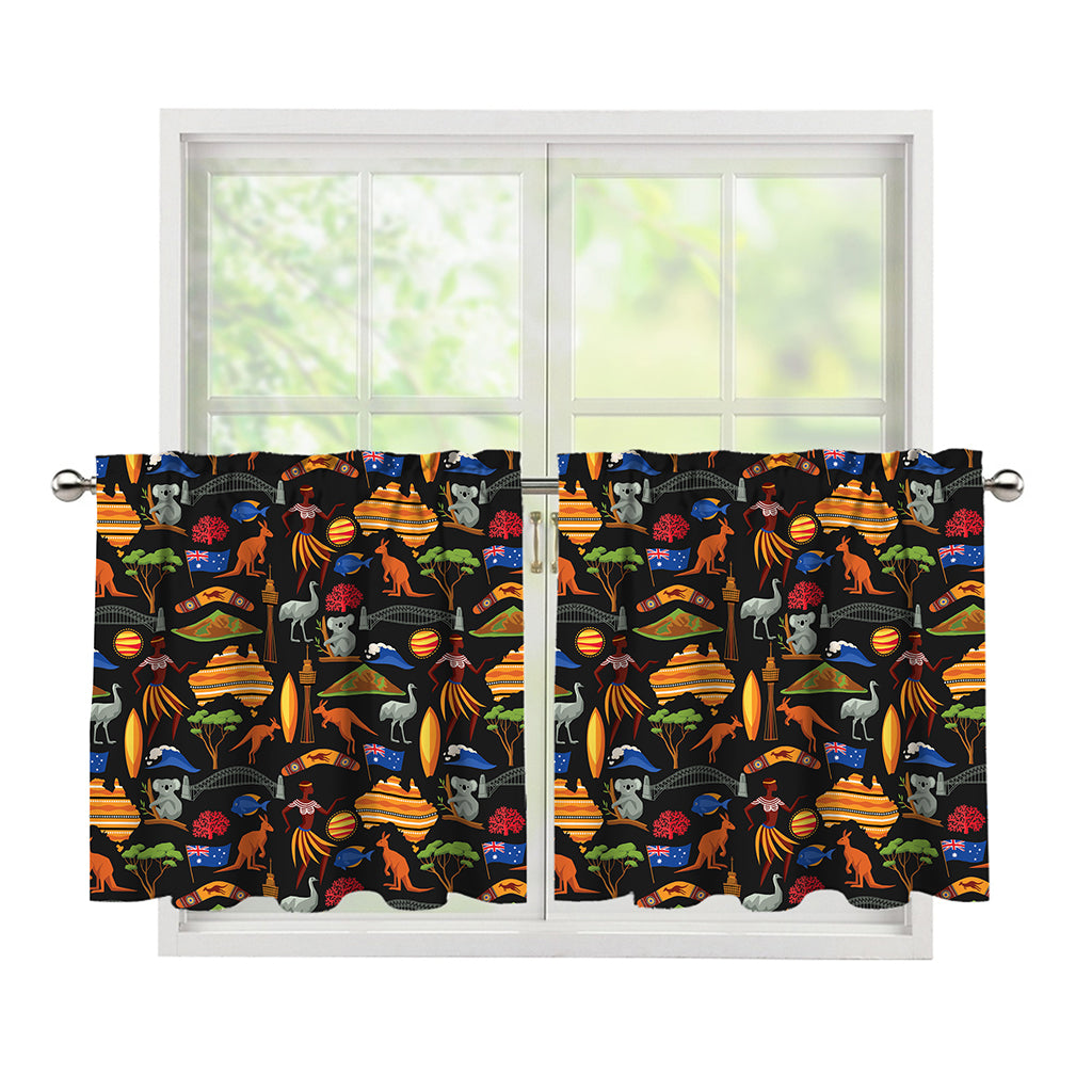 Australia Symbols Pattern Print Tier Curtains