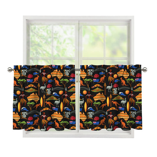 Australia Symbols Pattern Print Tier Curtains