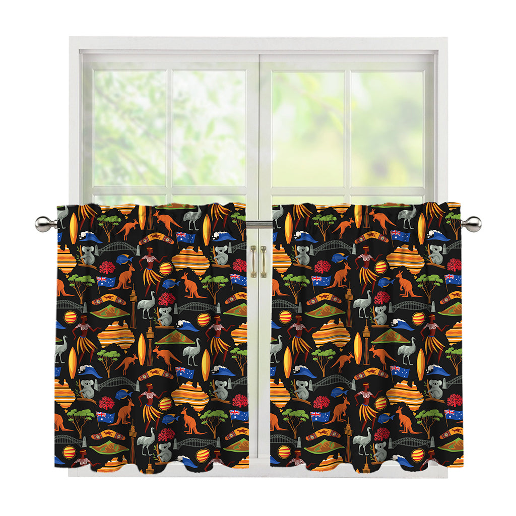 Australia Symbols Pattern Print Tier Curtains