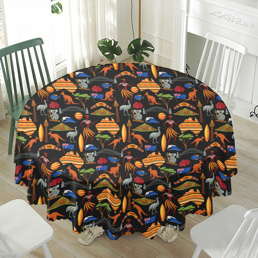 Australia Symbols Pattern Print Waterproof Round Tablecloth