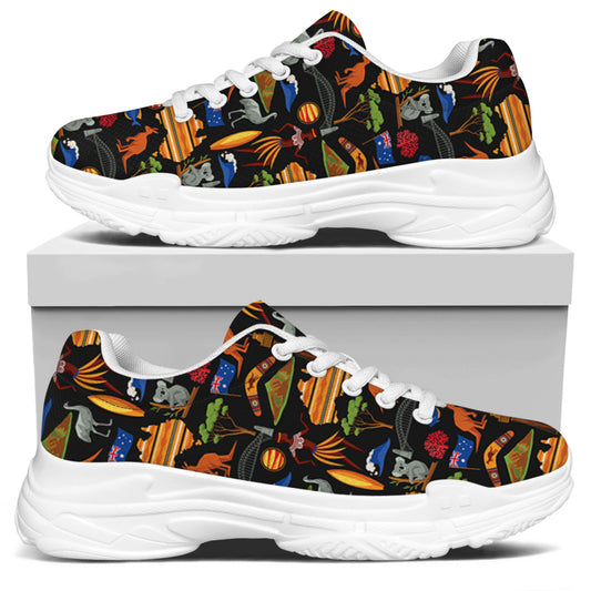 Australia Symbols Pattern Print White Chunky Shoes