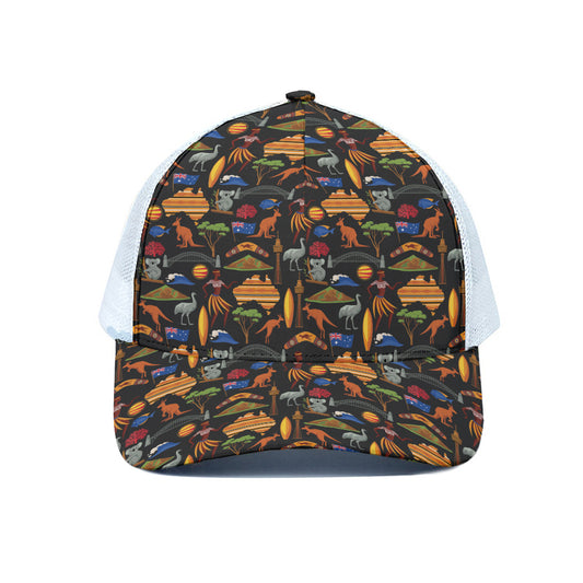 Australia Symbols Pattern Print White Mesh Trucker Cap