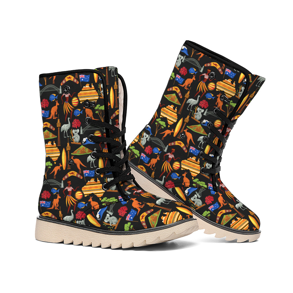 Australia Symbols Pattern Print Winter Boots