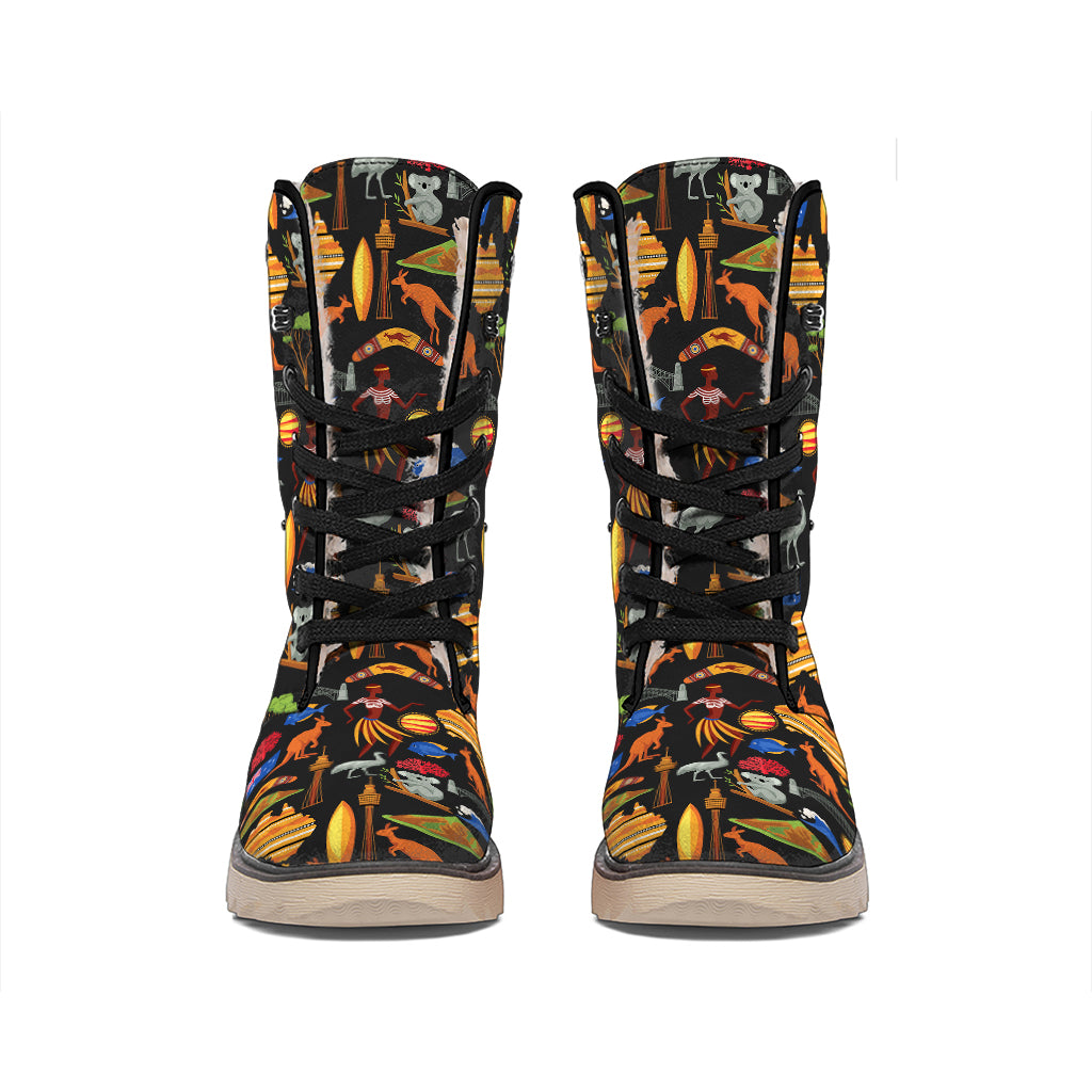 Australia Symbols Pattern Print Winter Boots