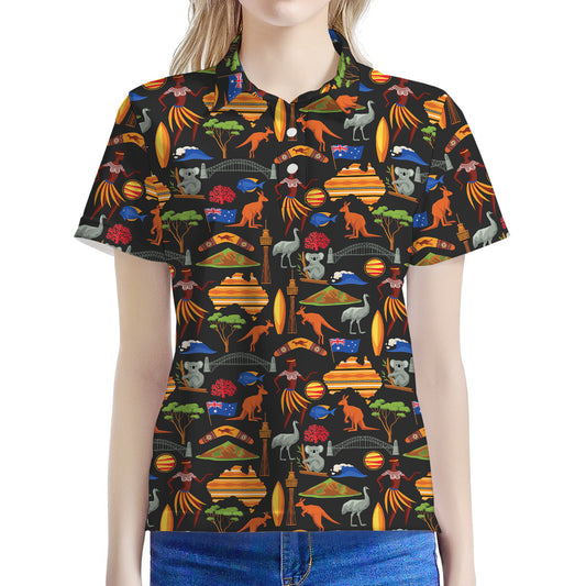 Australia Symbols Pattern Print Women's Polo Shirt