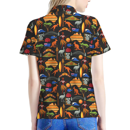Australia Symbols Pattern Print Women's Polo Shirt