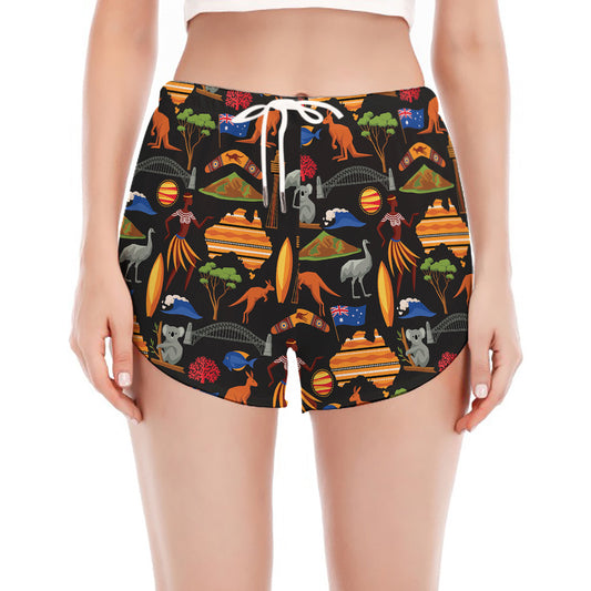 Australia Symbols Pattern Print Women's Split Running Shorts