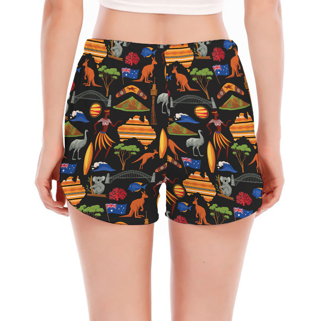 Australia Symbols Pattern Print Women's Split Running Shorts