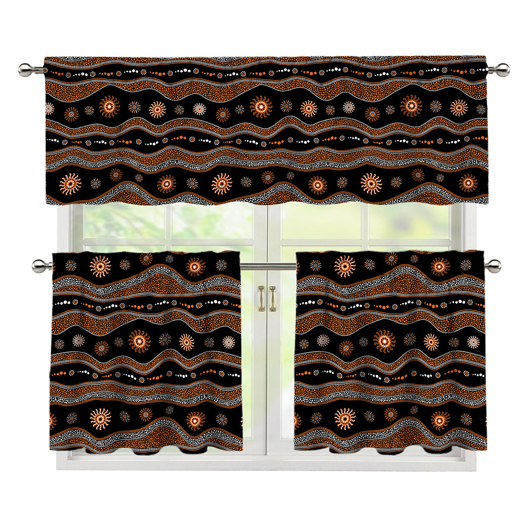 Australian Aboriginal Art Pattern Print 3 Piece Kitchen Curtains