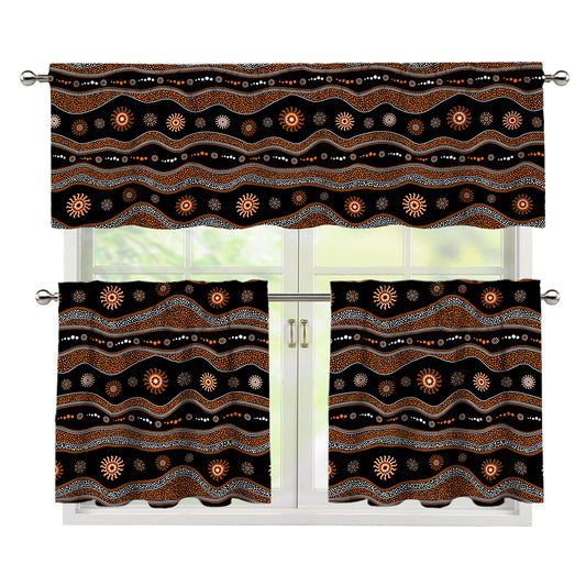 Australian Aboriginal Art Pattern Print 3 Piece Kitchen Curtains