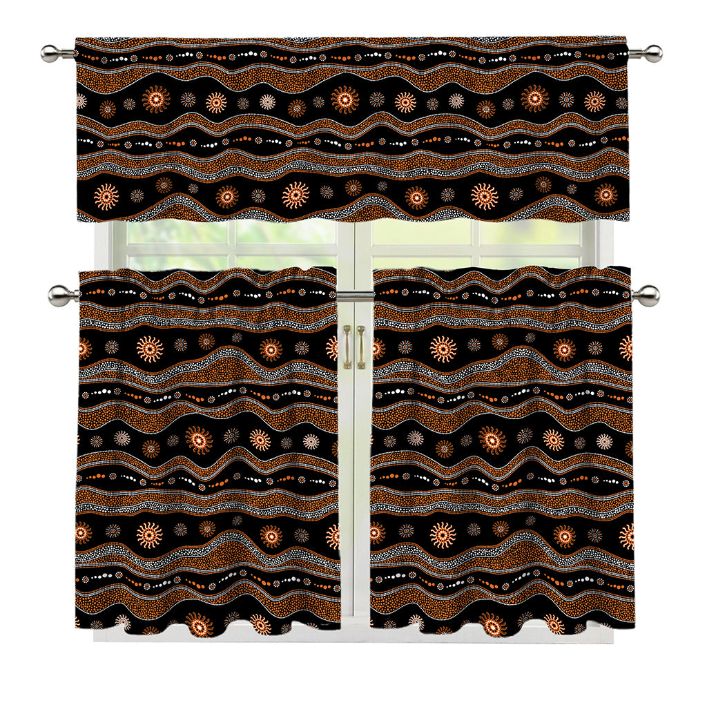Australian Aboriginal Art Pattern Print 3 Piece Kitchen Curtains