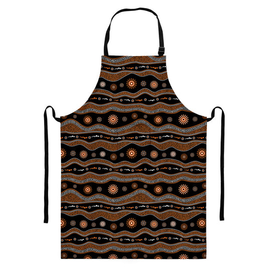 Australian Aboriginal Art Pattern Print Bib Apron With Pocket