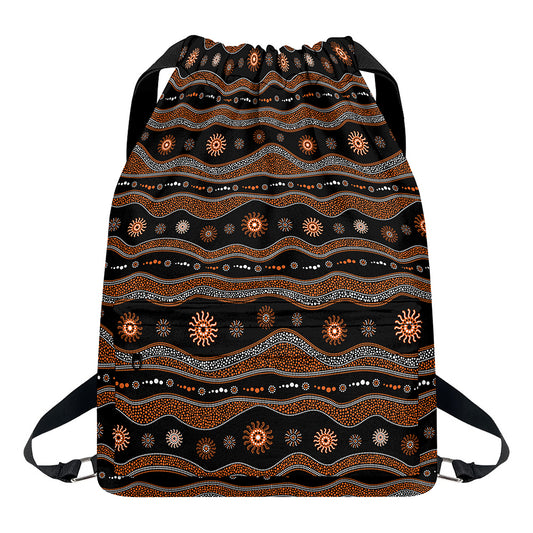 Australian Aboriginal Art Pattern Print Drawstring Backpack