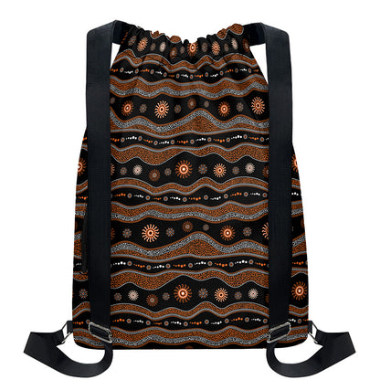 Australian Aboriginal Art Pattern Print Drawstring Backpack
