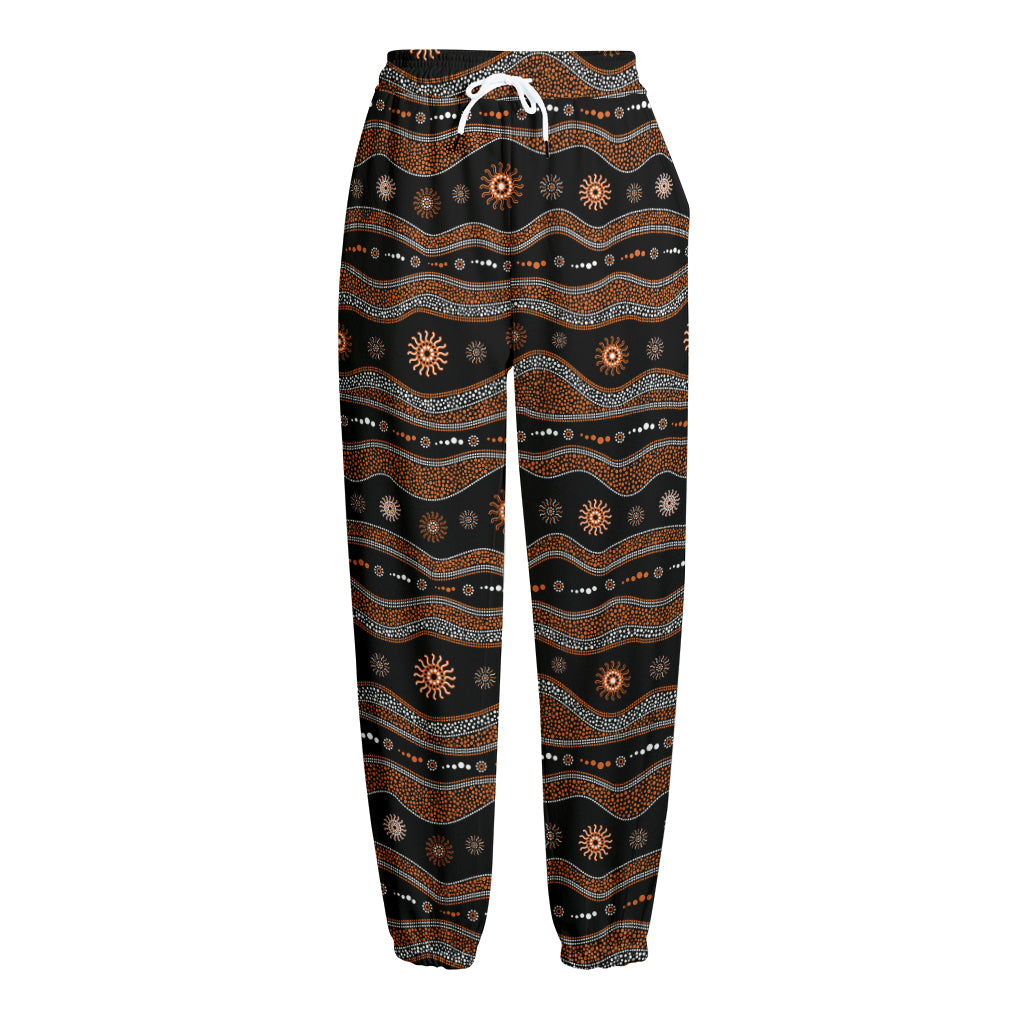 Australian Aboriginal Art Pattern Print Fleece Lined Knit Pants