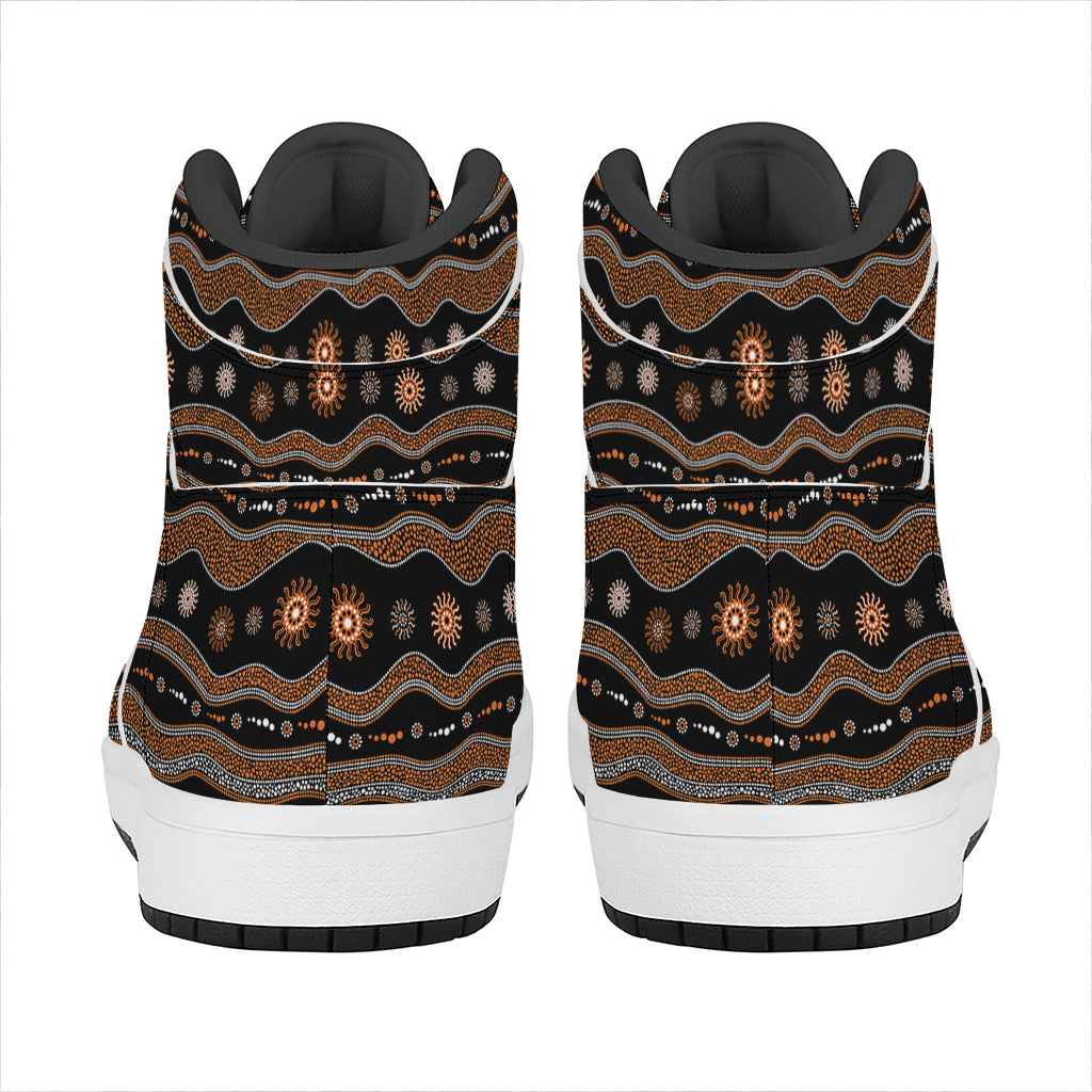 Australian Aboriginal Art Pattern Print High Top Leather Sneakers